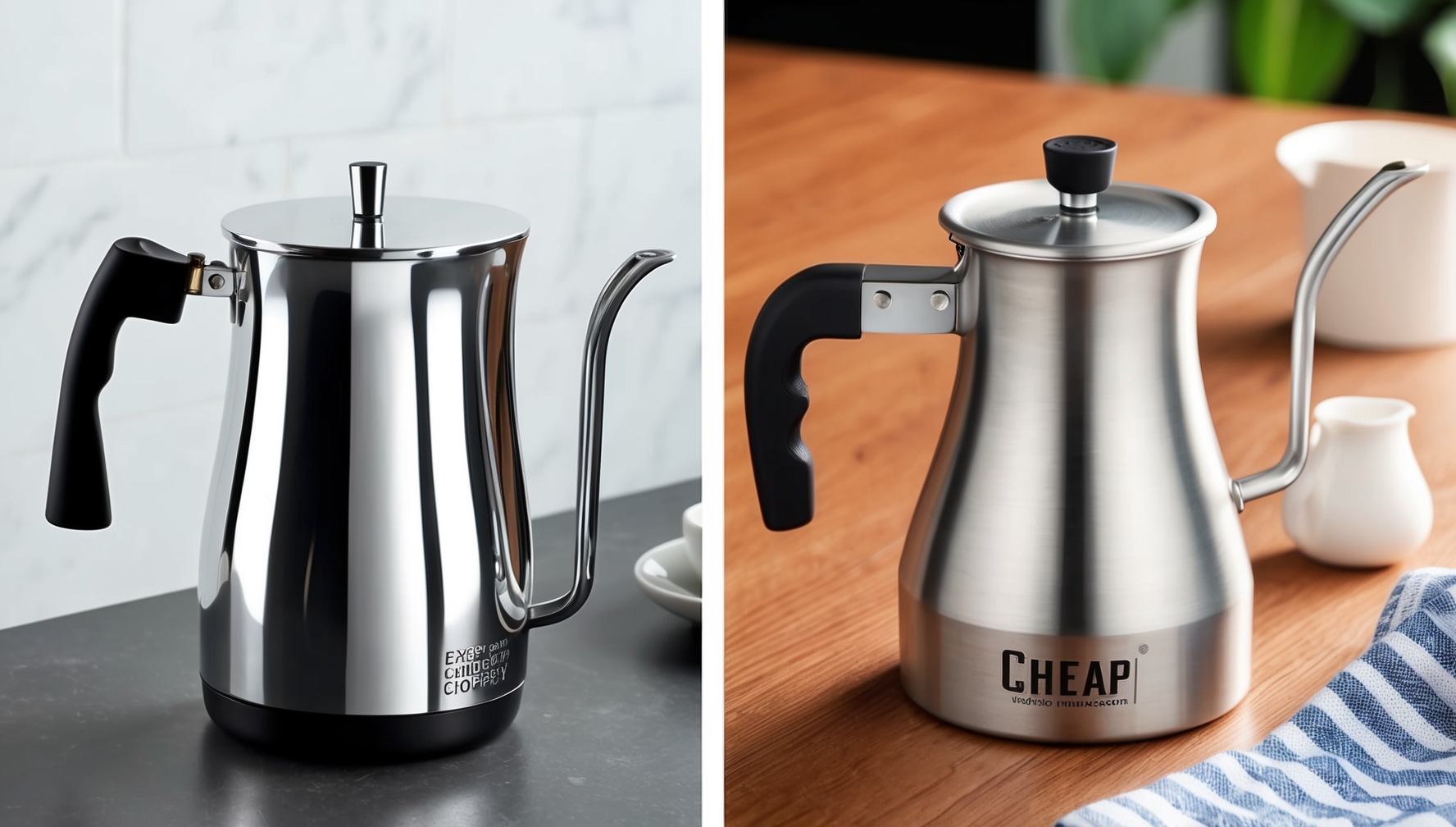 Drága és olcsó kotyogós kávéfőző anyagminőségének és alkatrészeinek részletes összehasonlítása