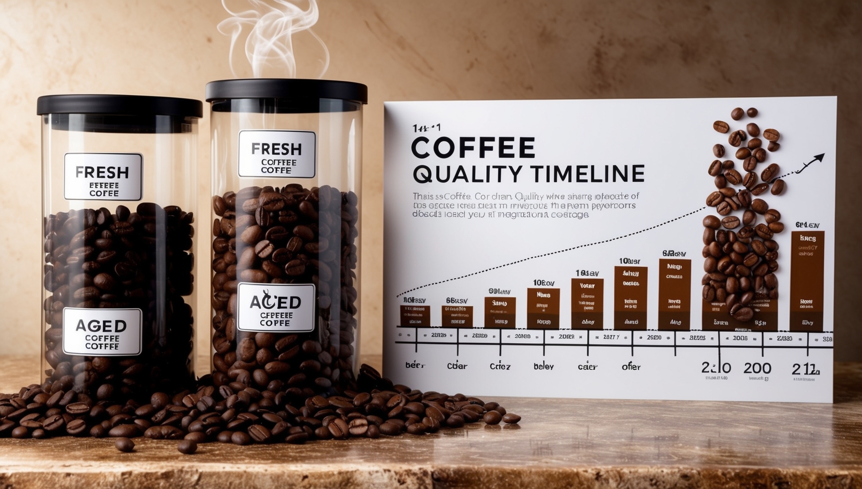 Kávé minőség összehasonlítása friss és régi kávészemekkel, pörkölési dátumokkal és tárolási megoldásokkal